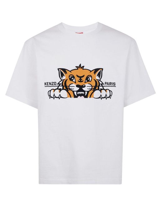 KENZO Gots Happy Tiger Crewneck T-Shirt in White for Men | Lyst