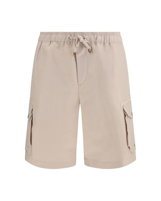 Brunello Cucinelli Natural Bermuda Linen; Cotton Shorts for men