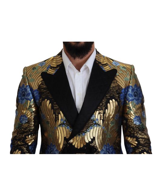 Dolce & Gabbana Black Floral Brocade Blazer Double Breasted for men