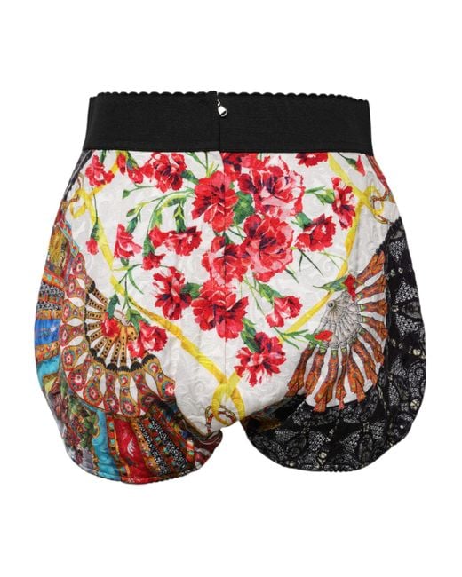 Dolce & Gabbana Red Multicolor Floral High Waist Hot Pants Shorts