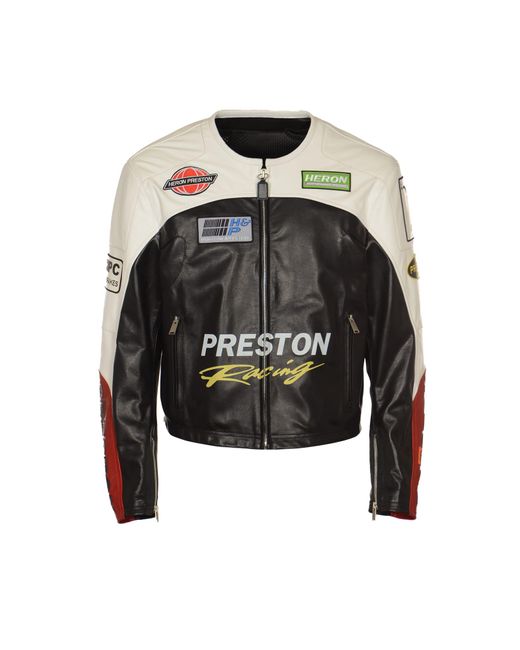 Heron Preston Black Moto Patches Leather Jacket for men