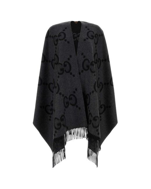 Gucci Black GG Wool Poncho