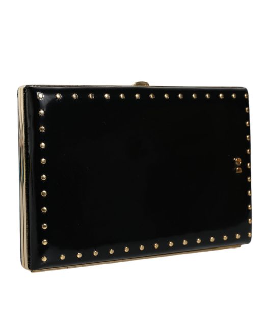 Dolce & Gabbana Black Leather Studs Frame Clutch Evening Purse Bag