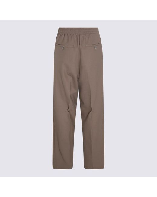 AMI Brown Ami Paris Taupe Wool Blend Stretch Pants for men