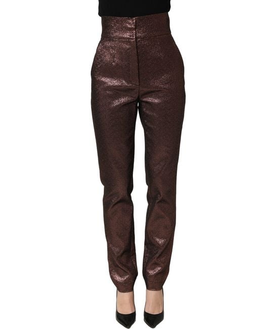 Dolce & Gabbana Metallic Brown High Waist Tapered Leg Pants