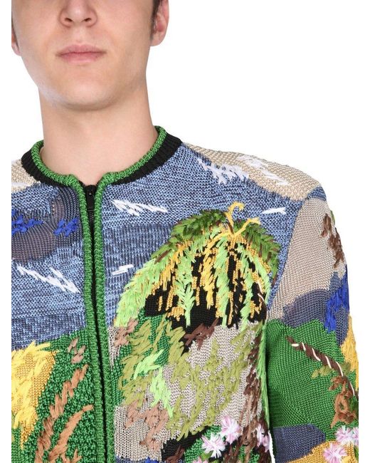 Saint Laurent Blue Teddy Tropical Embroidered Jacquard Jacket for men