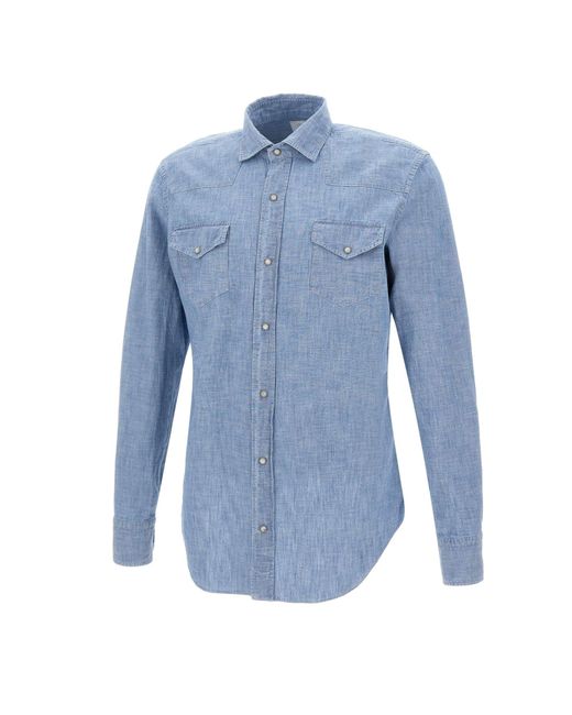 Eleventy Blue Superfine Cotton Denim Shirt for men