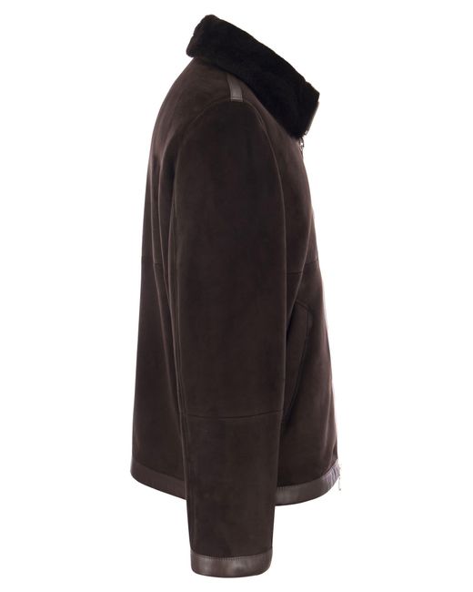 Brunello Cucinelli Black Pilot Jacket In Suede Shearling for men