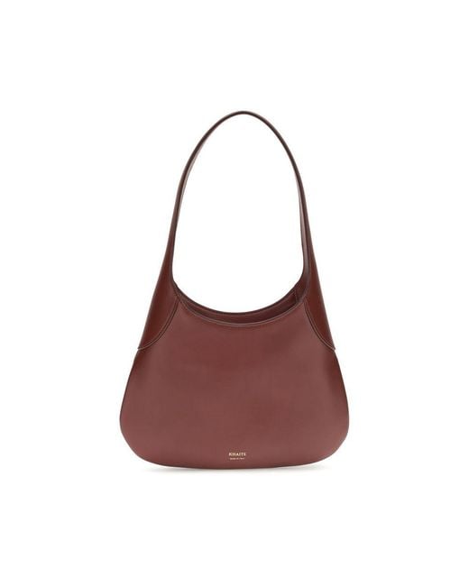 Khaite Brown Bordeaux Calf Leather Bos Taurus Shoulder Bag