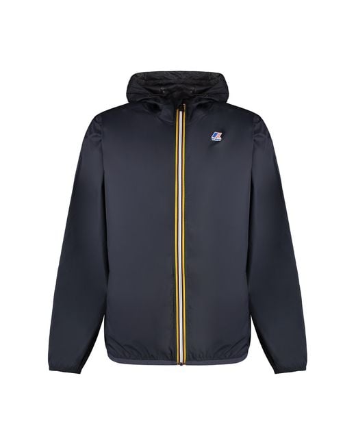 K-Way Blue Claude Hooded Nylon Jacket Polyamide Raincoats for men