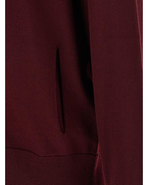 Jil Sander Red Bordeaux Cardigan With High Neck And Front Zip Closure for men