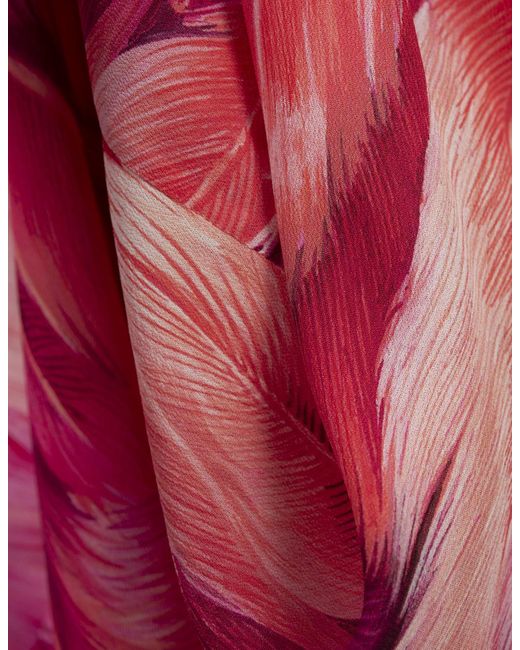 Roberto Cavalli Red Kaftan With Plumage Print
