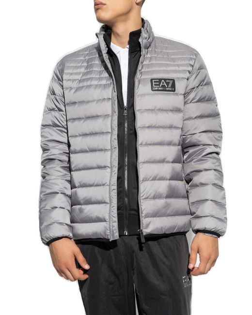 EA7 Gray Down Jacket With Logo for men