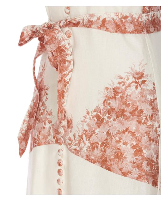 Twin Set White Midi Linen Dress With Flower Print