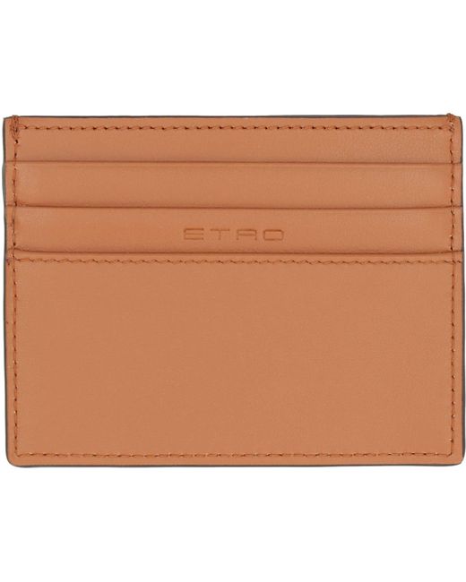 Etro Brown Logo Detail Leather Card Holder
