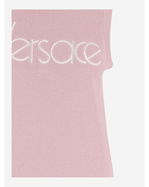 Versace Pink Stretch Cotton Dress With Logo