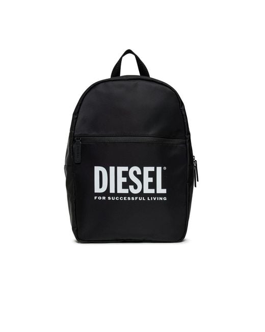 DIESEL Black Backpack With Logo Nylon + Contrast Polyester Backpacks for men