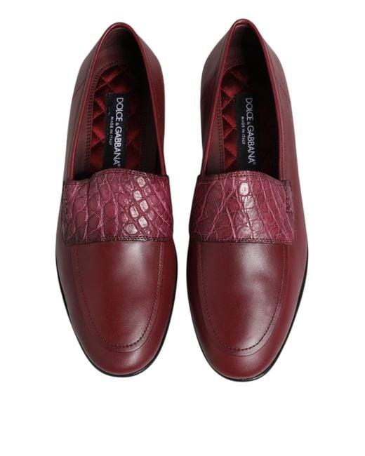 Dolce & Gabbana Red Leather Formal Slip On Shoes Calfskin Caiman for men