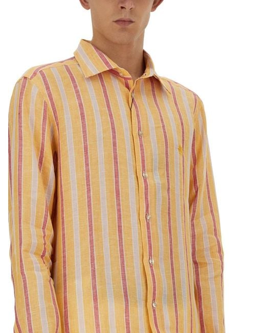 Etro Natural Pegasus Logo Shirt Linen for men