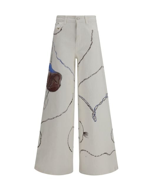 Ella White Palazzo Long Painted Jeans Regular Fit Cotton; Polyester