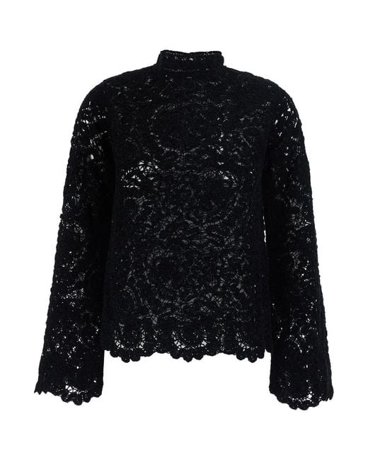 Semicouture Black Lace Pull With Details Fabric And Tops