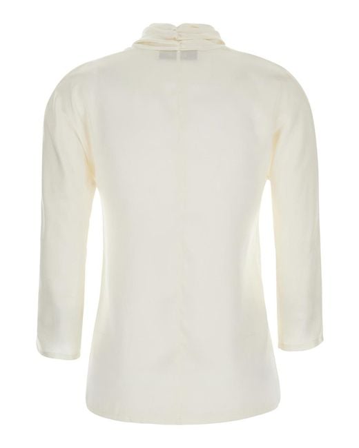 Jucca White Silk Top With Bow Detail, Blouses