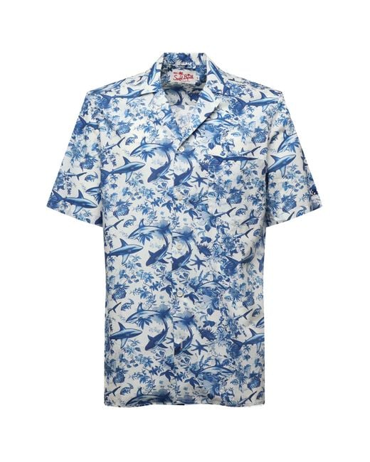 Mc2 Saint Barth Blue Kalea Shirt With Shark Print for men
