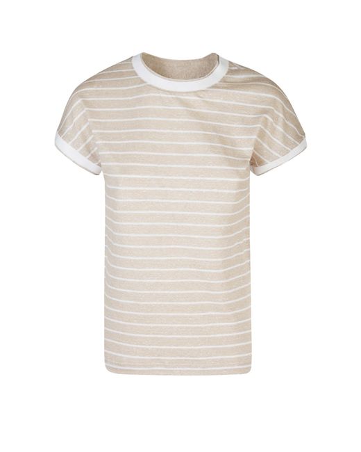 Eleventy White Striped Linen T-Shirt