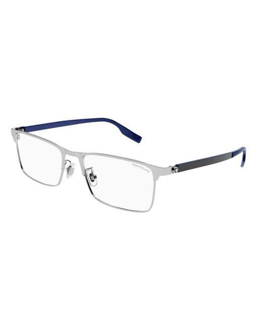 Montblanc Metallic Eyeglasses Rectangle Full Rim, Frame And Clear Demo Lens Mb0187O002 for men