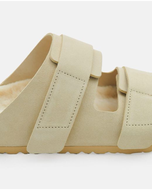 Birkenstock Natural Uji Suede And Leather Slippers