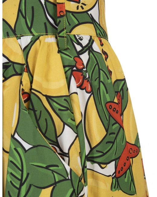 ALESSANDRO ENRIQUEZ Green Long Flared Skirt With Lemons Print