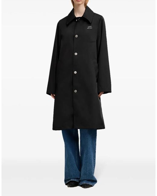 AMI Black Technical Twill Logo Raincoat Clothing Coats & Jackets for men