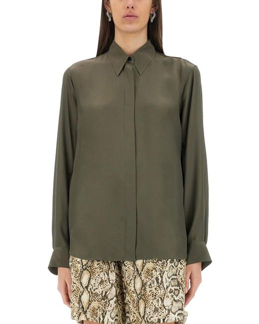 Dries Van Noten Green Silk Blend Satin Shirt Acetate
