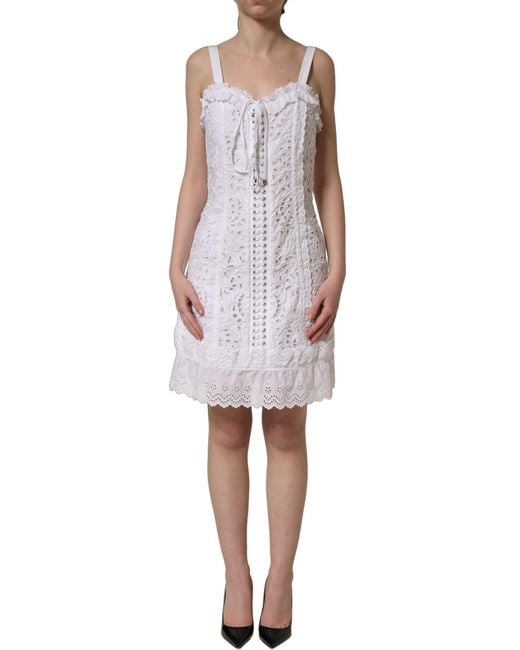 Dolce & Gabbana Blue Broderie Anglaise Cotton Mini Dress Viscose Polyester