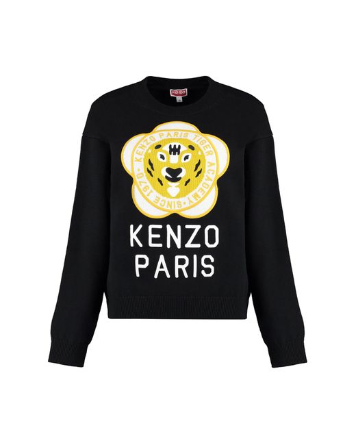KENZO Black Wool-Blend Crew-Neck Sweater