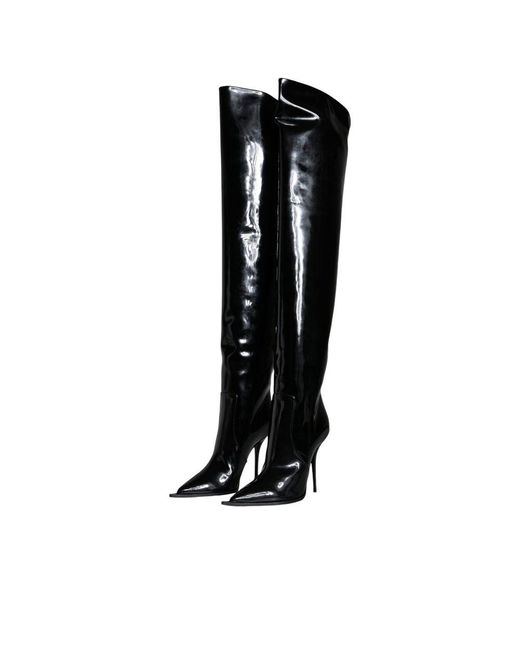 Dolce & Gabbana Black Patent Leather Knee High Boots Shoes (Pre-Owned)