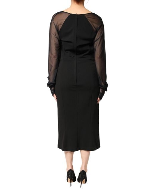 Dolce & Gabbana Black Embroidered Silk Blend Midi Dress