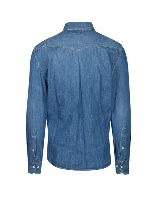 Brunello Cucinelli Blue Button-up Straight Hem Denim Shirt for men