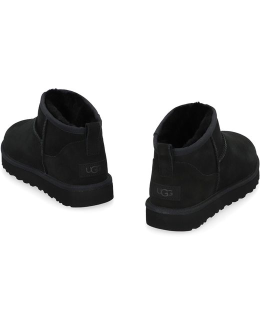 Ugg Black Classic Ultra Mini Boots Ovine Leather