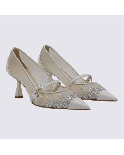 Jimmy Choo Gray And Crystal Aren Pumps