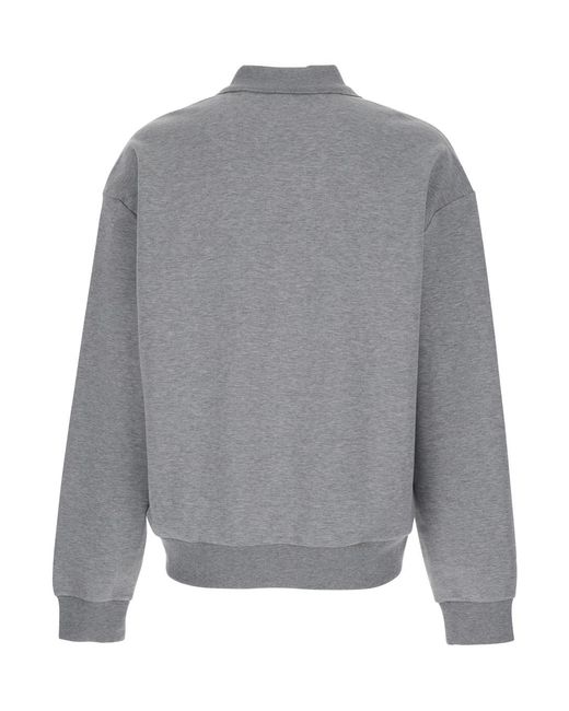 Boss Gray Long Sleeve Polo With Dropped Shoulders And Ribbed Wool Finish for men