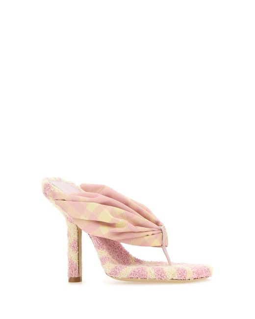 Burberry Pink Printed Fabric Pool Check Thong Mules