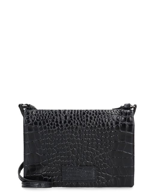 MM6 by Maison Margiela Black Shoulder Bag Crocodile-Embossed Leather Cow Hide