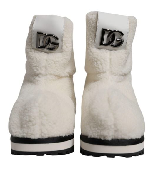 Dolce & Gabbana Gray Plush Logo Padded Mid Calf Boots Shoes Fabric for men