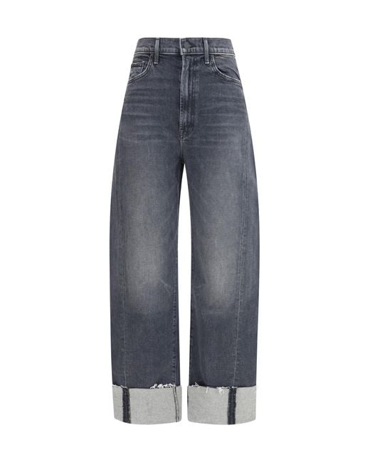 Mother Blue Half Pipe Flood Cuff Fray Jeans Say You'Re Sorry Cotton; Elastane