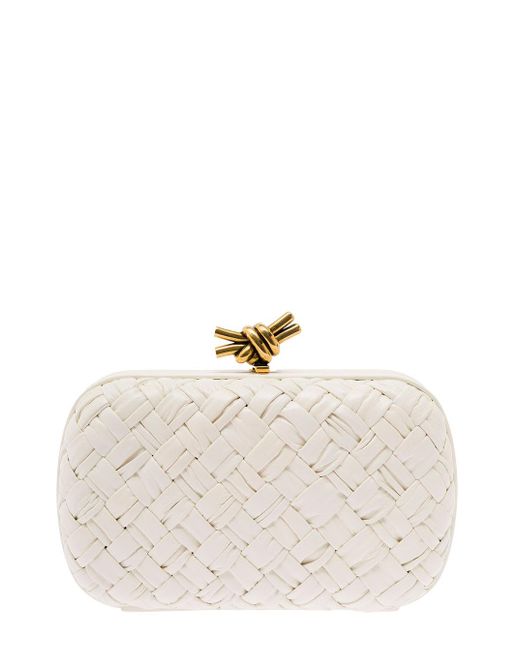Bottega Veneta Natural Knot Bag White Clutch With Knot Detail In Intreccio Leather