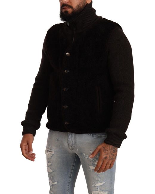 Dolce & Gabbana Black Elegant Leather Bomber Jacket for men