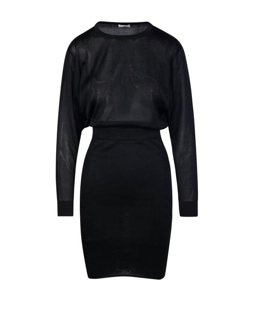 Saint Laurent Black Backless Long-sleeved Dress