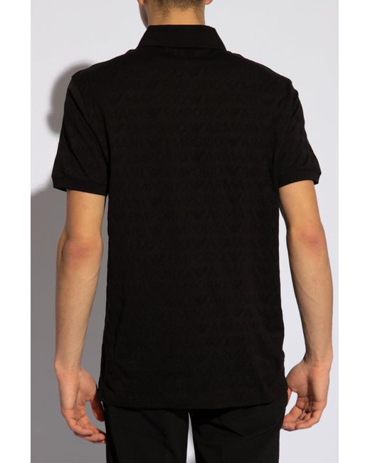 Emporio Armani Black Monogrammed Polo Shirt, for men