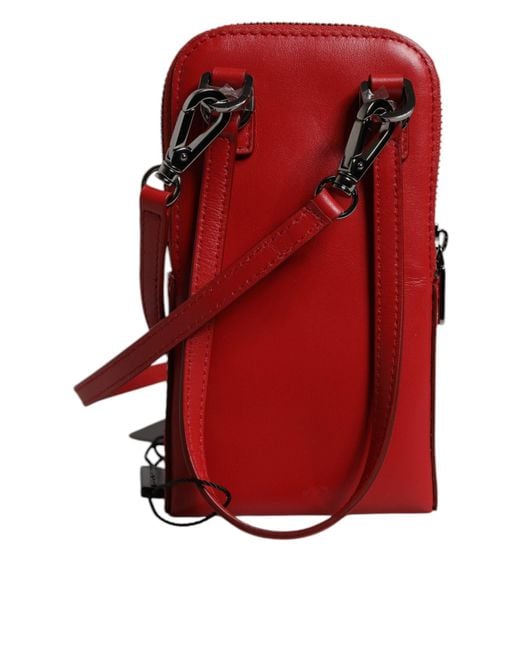 Dolce & Gabbana Red Leather Purse Phone Sling Crossbody Neck Strap Bag for men